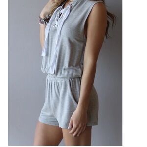 BoBi Heather grey LaceUp Neck Short Romper Sz. M